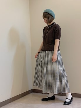 「アイテム（ハンチング/ベレー帽、グリーン系）」を使った、このみさん（レディース・160cm）の春コーディネート