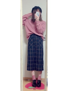 「くすみピンク」｜「アイテム（ハンチング/ベレー帽）」を使った、hanaさん（レディース・163cm）の冬コーディネート