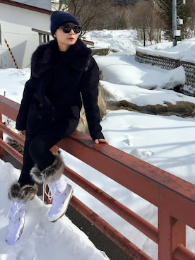 「SCOTCH & SODA（スコッチ アンド ソーダ）のアイテム（ダウンジャケット/コート）」を使った、Gloria Nganさん（レディース・158cm）の冬コーディネート