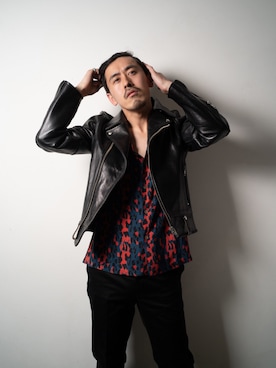 「ワコマリア」｜「アイテム（ライダースジャケット）」を使った、kaddishさん（メンズ・173cm）の冬コーディネート