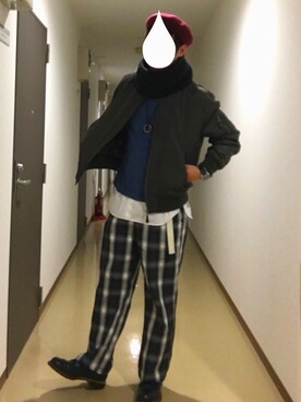 「unrelaxing（アンリラクシング）のアイテム（ハンチング/ベレー帽）」を使った、ナオさん（メンズ・179cm）の冬コーディネート