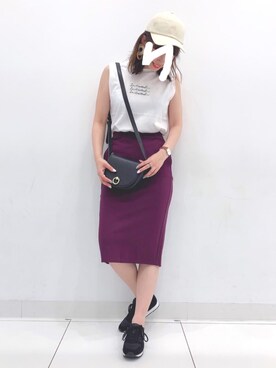 「GU（ジーユー）のアイテム（スカート、ピンク系）」を使った、aochanさん（レディース・164cm）の夏コーディネート