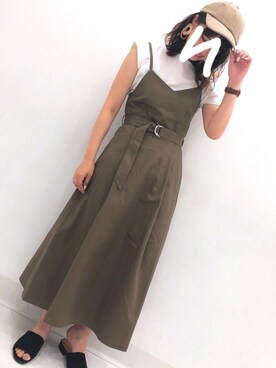 「GU（ジーユー）のアイテム（ワンピース、グリーン系）」を使った、aochanさん（レディース・164cm）の夏コーディネート