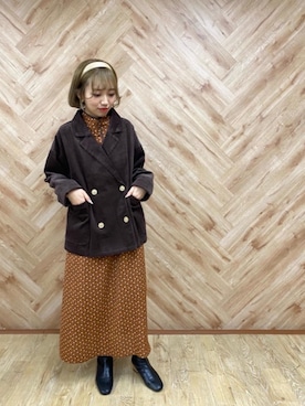 「アイテム（ワンピース、オレンジ系）」を使った、RETROGIRLさん（レディース・158cm）の秋コーディネート