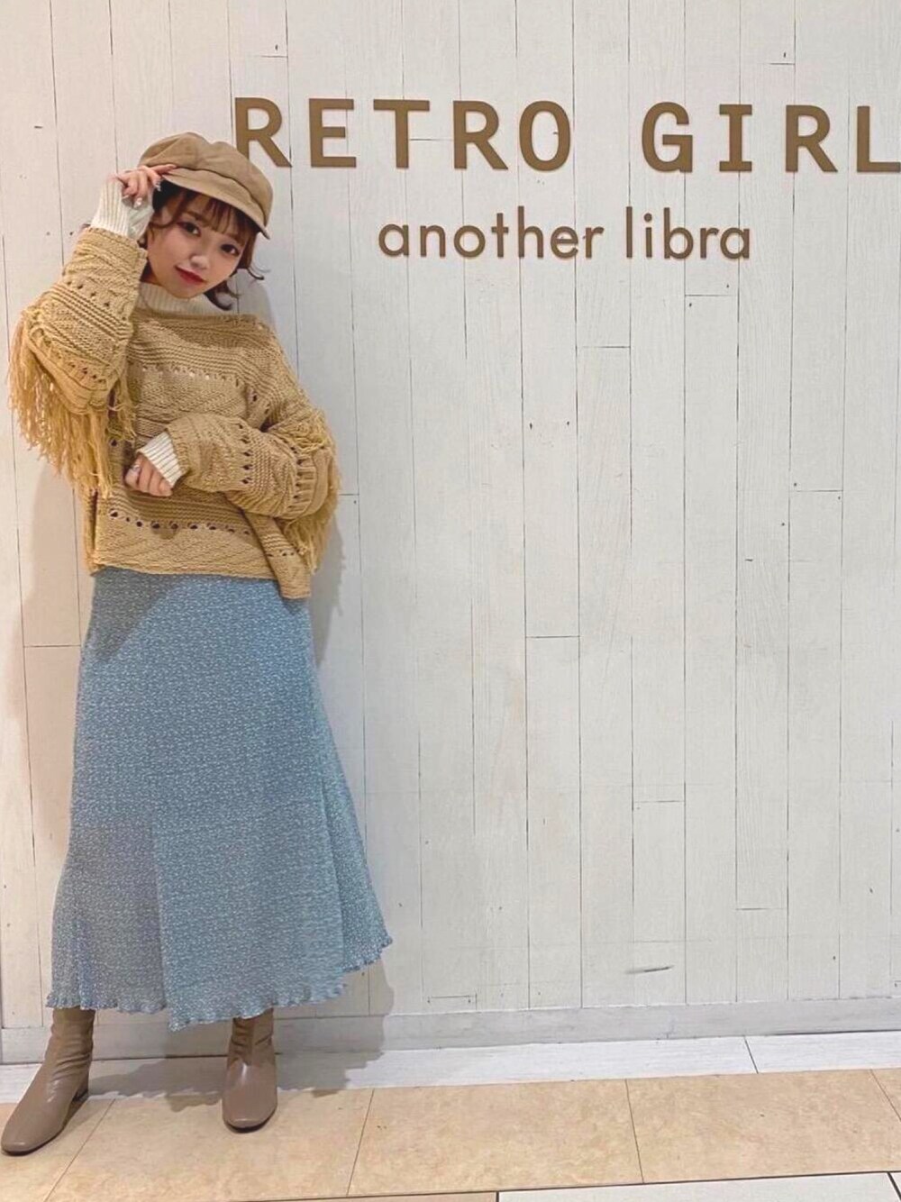 「プリーツスカート、春ニット、春コーデ、プチプラコーデ、レトロガール、レトロガールコーデ、トレンドファッション、retrogirl_ootd」｜「RETRO GIRLのリブハイネックニット（ニット/セーター、グレー系）」を使った、RETROGIRLさん（レディース・157cm）の冬コーディネートの1枚目の写真