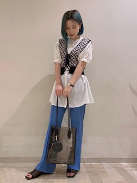 「トレンドファッション」｜「アイテム（トートバッグ）」を使った、RETROGIRLさん（レディース・157cm）の夏コーディネート