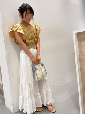 「アイテム（シャツ/ブラウス、イエロー系）」を使った、RETROGIRLさん（レディース・149cm）の夏コーディネート