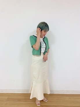 「アイテム（デニムスカート、ホワイト系）」を使った、RETROGIRLさん（レディース・161cm）の夏コーディネート