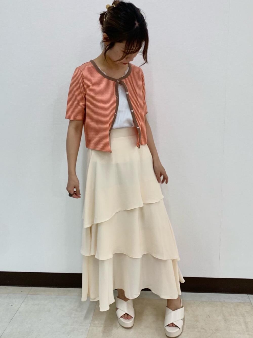 「ボーダー、プチプラコーデ、大人ガーリー、レトロガール、ガーリーコーデ、トレンドファッション、retrogirl_ootd」｜「RETRO GIRLの2WAYレースタンク(NEWバージョン)（タンクトップ、ホワイト系）」を使った、RETROGIRLさん（レディース・157cm）の夏コーディネートの1枚目の写真