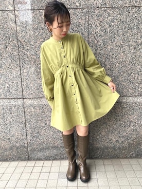「アイテム（ブーツ、グリーン系）」を使った、RETROGIRLさん（レディース・157cm）の秋コーディネート