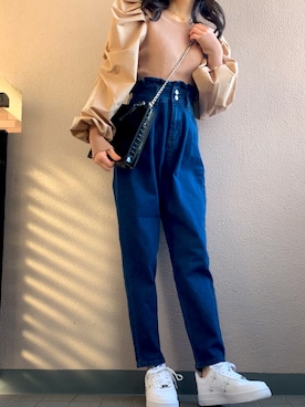 「GRL（グレイル）のフリルマムデニムパンツ（デニムパンツ）」を使った、himmelさん（レディース・150cm）の冬コーディネート