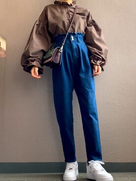 「GRL（グレイル）のフリルマムデニムパンツ（デニムパンツ）」を使った、himmelさん（レディース・150cm）の春コーディネート