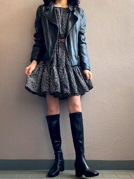 「GRL（グレイル）のアイテム（ライダースジャケット）」を使った、himmelさん（レディース・150cm）の春コーディネート