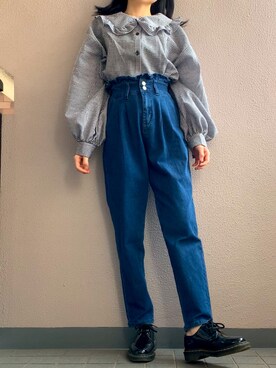 「GRL（グレイル）のフリルマムデニムパンツ（デニムパンツ）」を使った、himmelさん（レディース・150cm）の春コーディネート