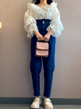「GRL（グレイル）のフリルマムデニムパンツ（デニムパンツ）」を使った、himmelさん（レディース・150cm）の春コーディネート