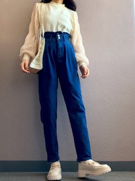 「GRL（グレイル）のフリルマムデニムパンツ（デニムパンツ）」を使った、himmelさん（レディース・150cm）の春コーディネート