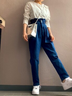 「GRL（グレイル）のフリルマムデニムパンツ（デニムパンツ）」を使った、himmelさん（レディース・150cm）の春コーディネート