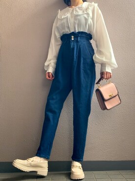 「GRL（グレイル）のフリルマムデニムパンツ（デニムパンツ）」を使った、himmelさん（レディース・150cm）の春コーディネート