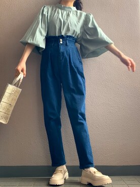 「GRL（グレイル）のフリルマムデニムパンツ（デニムパンツ）」を使った、himmelさん（レディース・150cm）の夏コーディネート
