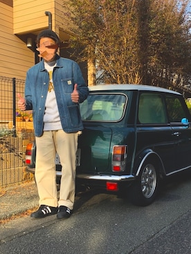 「carhartt」｜「アイテム（デニムジャケット）」を使った、モリモさん（メンズ・173cm）の冬コーディネート
