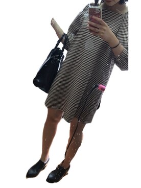 「ZARA（ザラ）のアイテム（ワンピース、ベージュ系）」を使った、naccoさん（レディース・157cm）の秋コーディネート