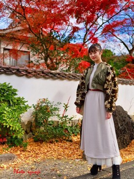 「アイテム（ワンピース/ドレス、シルバー系）」を使った、大神幸来さん（レディース・157cm）の秋コーディネート