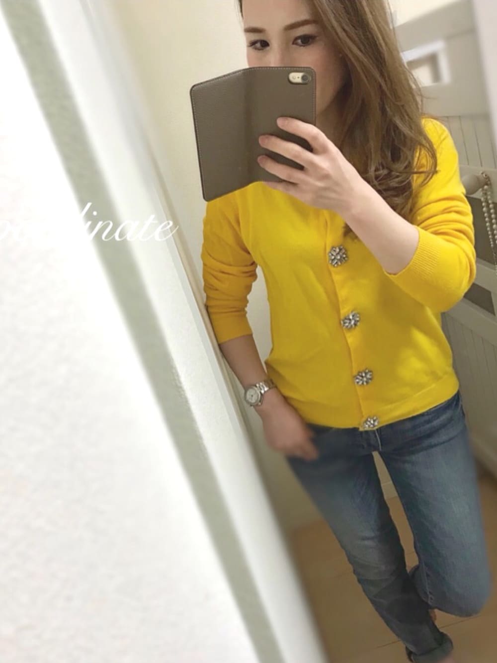 「ママコーデ、ママフッション、シンプルコーデ、中学生のママ、小学生のママ、3児ママ、おチビコーデ、ootd、outfit、きれいめカジュアル」｜「Cartierのアイテム（アナログ腕時計、シルバー系）」を使った、ℐꄲℳꄲ ⑅*♔.さん（レディース・153cm）の春コーディネートの1枚目の写真