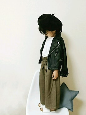「BIG FIELD（ビッグフィールド）のアイテム（ライダースジャケット）」を使った、みー🐱さん（キッズ・100cm）の秋コーディネート
