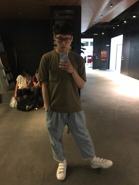 「GU（ジーユー）のアイテム（Tシャツ/カットソー、その他）」を使った、小Q~さん（メンズ・167cm）の夏コーディネート