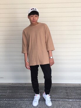 「FILA（フィラ）のアイテム（帽子、ホワイト系）」を使った、小Q~さん（メンズ・167cm）の夏コーディネート