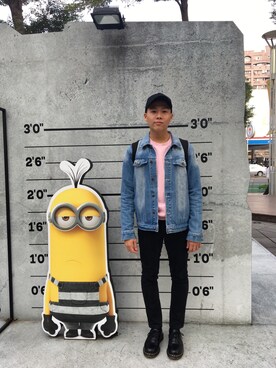 「H:CONNECT（エイチコネクト）のアイテム（デニムジャケット、ブルー系）」を使った、小Q~さん（メンズ・167cm）の冬コーディネート