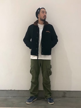 「NEW ERA（ニューエラ）の【×NEW ERA】ベーシック カフ ニットキャップ AC刺繍/BASIC CUFF KNIT CAP EMBROIDERY AC（ニットキャップ/ビーニー）」を使った、KJさん（メンズ・181cm）の秋コーディネート