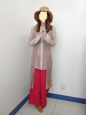 「AZUL by moussy（アズールバイマウジー）のアイテム（その他パンツ、レッド系）」を使った、auさん（レディース・160cm）の秋コーディネート