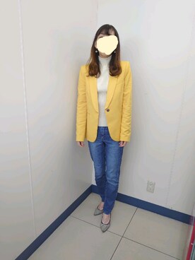 「UNIQLO（ユニクロ）のアイテム（デニムパンツ、ブルー系）」を使った、auさん（レディース・160cm）の秋コーディネート
