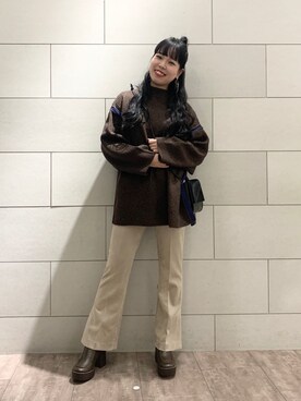 「ジーナシス」｜「アイテム（スラックス）」を使った、いくみさん（レディース・163cm）の冬コーディネート