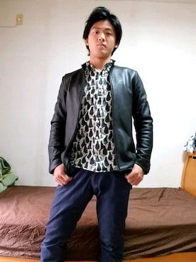 「BEN DAVIS（ベンデイビス）のアイテム（ライダースジャケット）」を使った、Funaki Yuutaさん（メンズ・168cm）の秋コーディネート