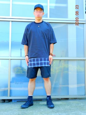 「ATTACHMENT（アタッチメント）のタイプライタークロス ドロップショルダープルオーバーS/Sシャツ（Tシャツ/カットソー）」を使った、threestarさん（メンズ・175cm）の夏コーディネート
