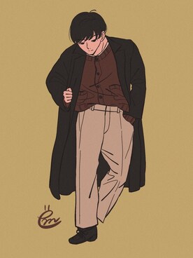 「BASISBROEK（バシスブルック）のアイテム（ステンカラーコート）」を使った、ëmirikaさん（メンズ・180cm）の冬コーディネート