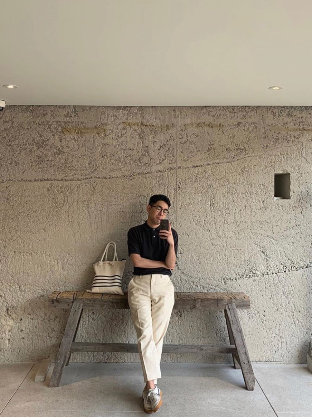 「seoul、men、NIKE、JWANDERSON、JW Anderson x UNIQLO、Polo Ralph Lauren」｜「POLOのアイテム（ポロシャツ、ブラック系）」を使った、Joon Haさん（メンズ・173cm）の夏コーディネートの1枚目の写真