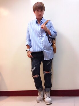 「CATのアイテム（シューズ、シルバー系）」を使った、L.Tさんの夏コーディネート