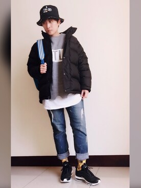 「Timberland（ティンバーランド）のアイテム（ジャケット/アウター、ブラック系）」を使った、L.Tさんの冬コーディネート