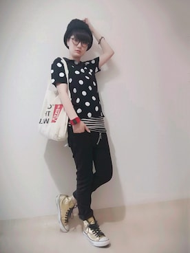 「黒スキニー」｜「アイテム（食器/キッチン）」を使った、あゆみっくすさん（レディース・164cm）の春コーディネート