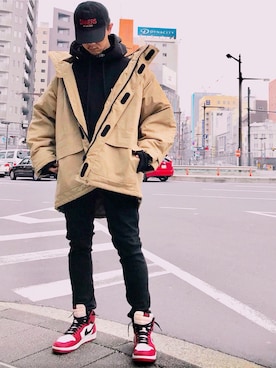 「BALENCIAGA」｜「アイテム（ミリタリージャケット）」を使った、HALO TOKYOさん（メンズ・178cm）の冬コーディネート