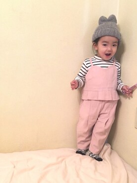 「BRANSHES（ブランシェス）のテレコボーダー長袖Tシャツ（Tシャツ/カットソー）」を使った、twinkle♡twinkle♡  さん（キッズ・80cm）の冬コーディネート