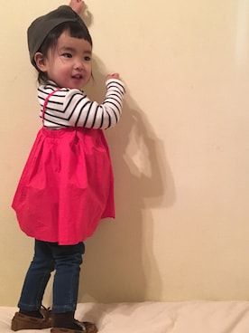 「BRANSHES（ブランシェス）のテレコボーダー長袖Tシャツ（Tシャツ/カットソー）」を使った、twinkle♡twinkle♡  さん（キッズ・80cm）の冬コーディネート