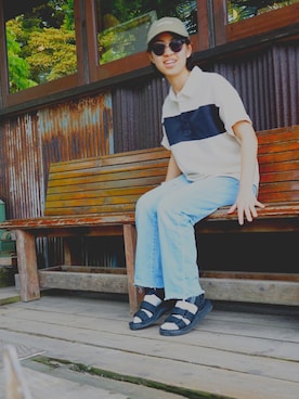 「CUBE SUGAR（キューブシュガー）のアイテム（帽子）」を使った、美鈴さん（レディース・155cm）の春コーディネート