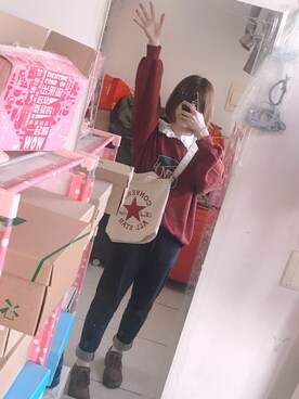 「CONVERSE（コンバース）のアイテム（ショルダーバッグ、ホワイト系）」を使った、Unknownstrangerさん（レディース）の春コーディネート