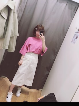 「UNIQLO（ユニクロ）のアイテム（Tシャツ/カットソー、ピンク系）」を使った、Unknownstrangerさん（レディース）の春コーディネート