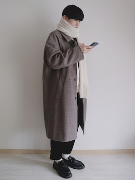 「アンクルパンツ」｜「アイテム（ステンカラーコート）」を使った、naoさん（メンズ・171cm）の冬コーディネート