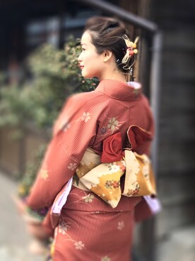「撮影」｜「アイテム（浴衣）」を使った、猪鼻ちひろさん（レディース・150cm）の冬コーディネート